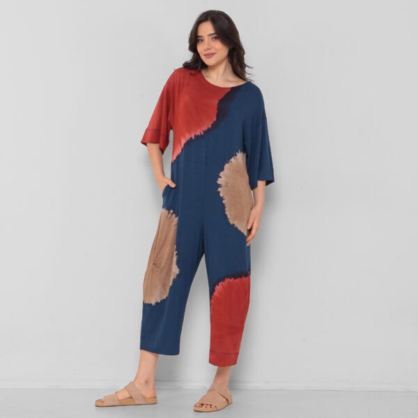 Macacão Feminino Em Malha Estampado Com Bolsos - Azul - Imagem 2