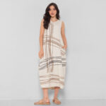 Vestido Em Malha Estampado Sem Mangas Com Bolsos - Areia