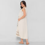 Vestido Em Malha Estampado Sem Mangas Com Bolsos - Areia - Imagem 5