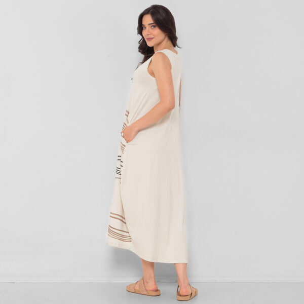 Vestido Em Malha Estampado Sem Mangas Com Bolsos - Areia - Imagem 5