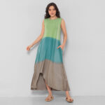 Vestido Estampado em Malha Sem Mangas Com Bolsos - Verde - Imagem 3