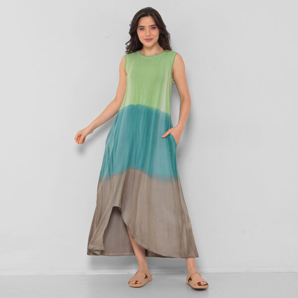 Vestido Estampado em Malha Sem Mangas Com Bolsos - Verde - Imagem 3
