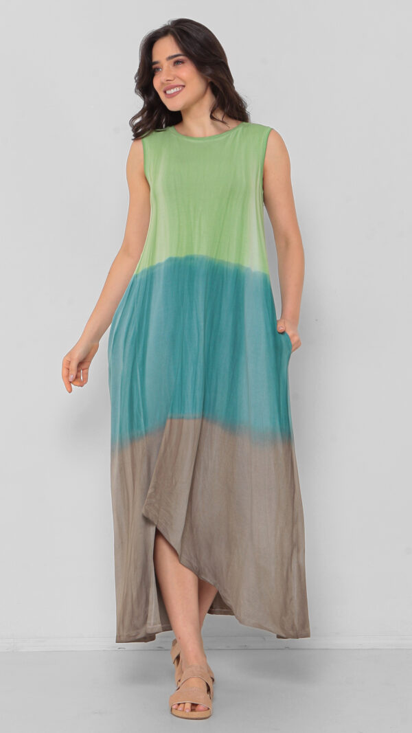 Vestido Estampado em Malha Sem Mangas Com Bolsos - Verde
