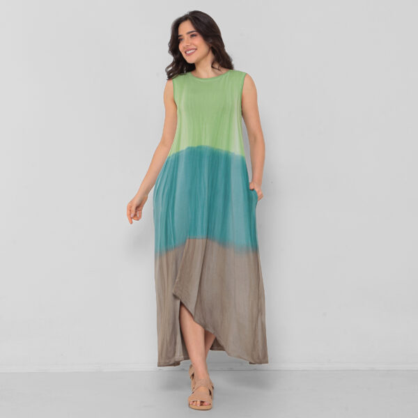 Vestido Estampado em Malha Sem Mangas Com Bolsos - Verde - Imagem 1