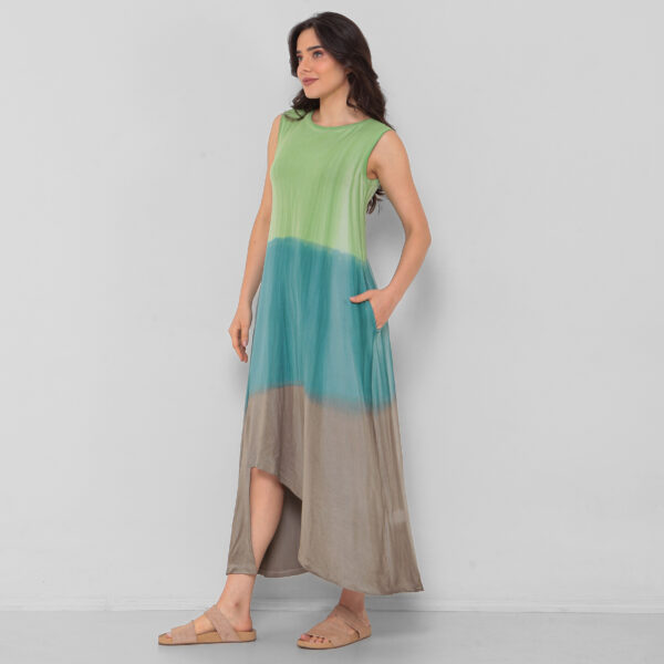 Vestido Estampado em Malha Sem Mangas Com Bolsos - Verde - Imagem 4