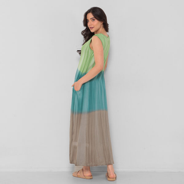 Vestido Estampado em Malha Sem Mangas Com Bolsos - Verde - Imagem 5