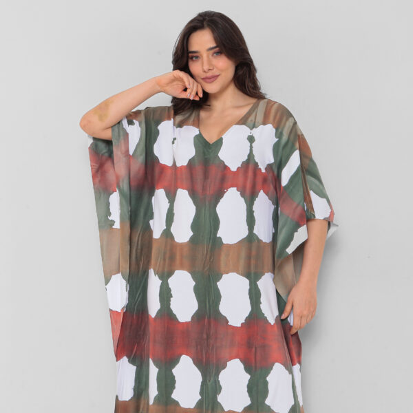 Vestido em Malha Tie Dye Estampado Decote V - Xadrez - Imagem 1