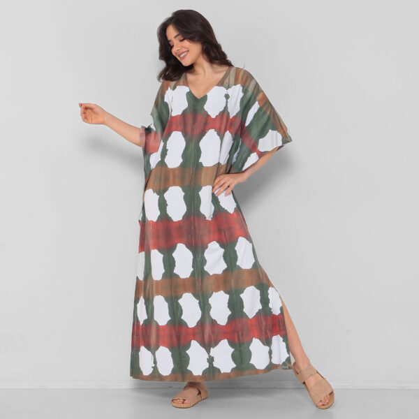 Vestido em Malha Tie Dye Estampado Decote V - Xadrez - Imagem 3