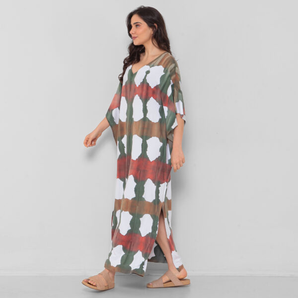 Vestido em Malha Tie Dye Estampado Decote V - Xadrez - Imagem 2
