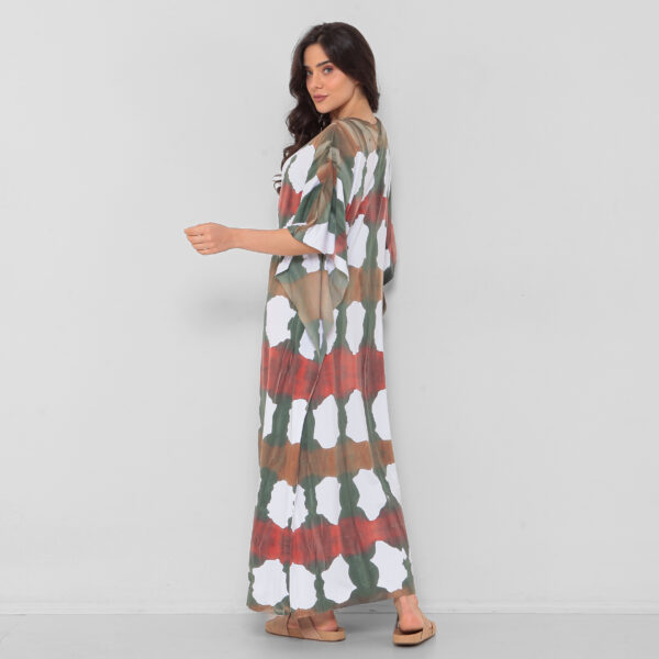 Vestido em Malha Tie Dye Estampado Decote V - Xadrez - Imagem 4