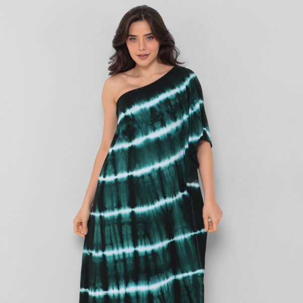 Kaftan Em Malha Estampada Ombro Único - Tie Dye - Imagem 3