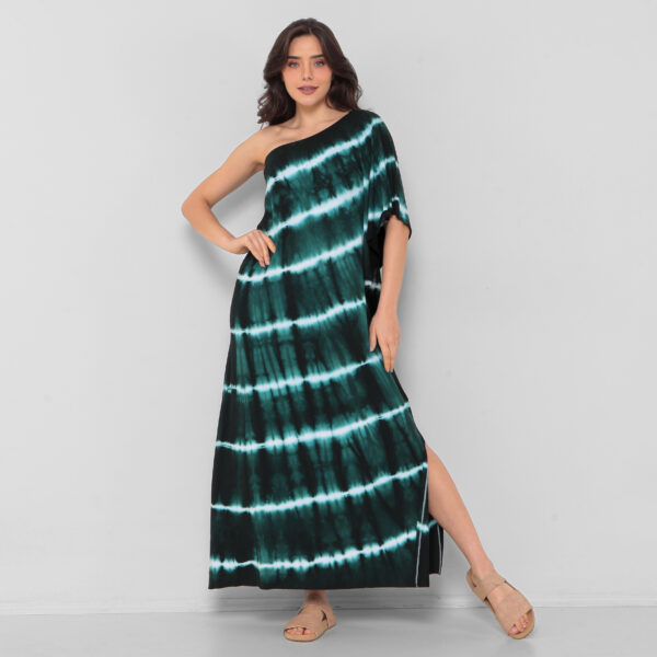 Kaftan Em Malha Estampada Ombro Único - Tie Dye - Imagem 1