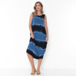 Vestido Em Malha Estampado Com Bolsos E Sem Mangas - Azul