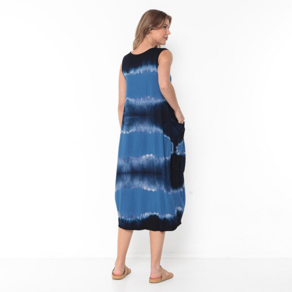 Vestido Em Malha Estampado Com Bolsos E Sem Mangas - Azul - Imagem 5