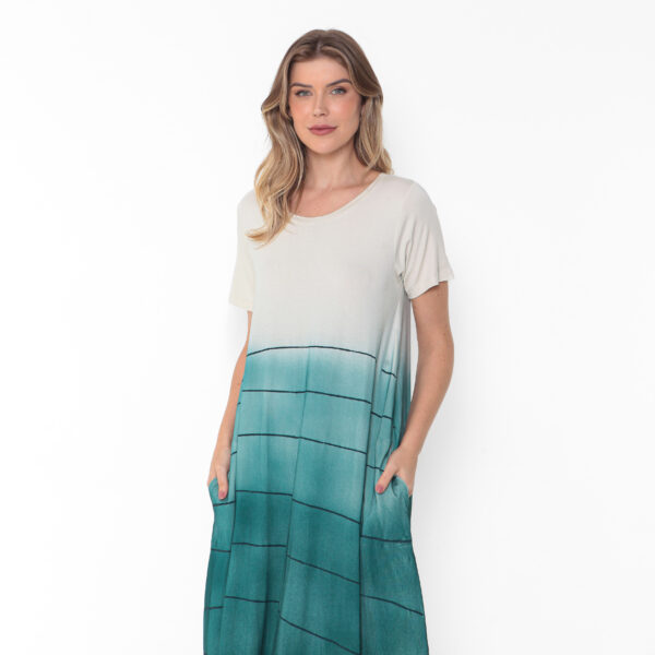 Vestido Em Malha Estampado Com Bolsos E Mangas Curtas - Areia - Imagem 3