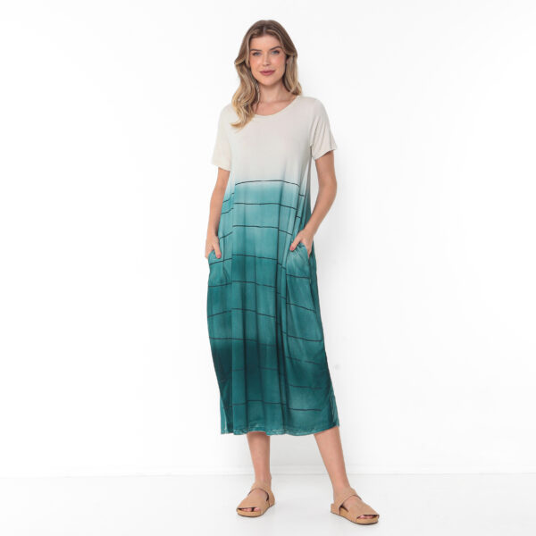 Vestido Em Malha Estampado Com Bolsos E Mangas Curtas - Areia - Imagem 1