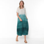 Vestido Em Malha Estampado Com Bolsos E Mangas Curtas - Areia - Imagem 4