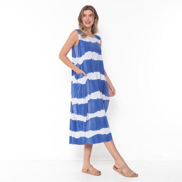 Vestido Em Malha Estampado Com Bolsos E Sem Mangas - Listrado - Imagem 2