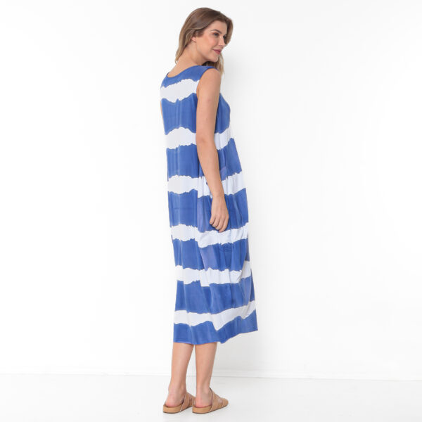 Vestido Em Malha Estampado Com Bolsos E Sem Mangas - Listrado - Imagem 5