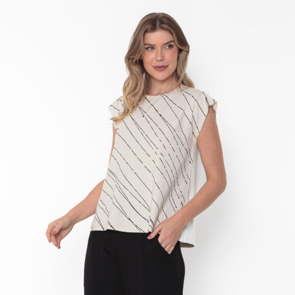 Blusa Feminina Estampada Em Malha - Areia - Imagem 3
