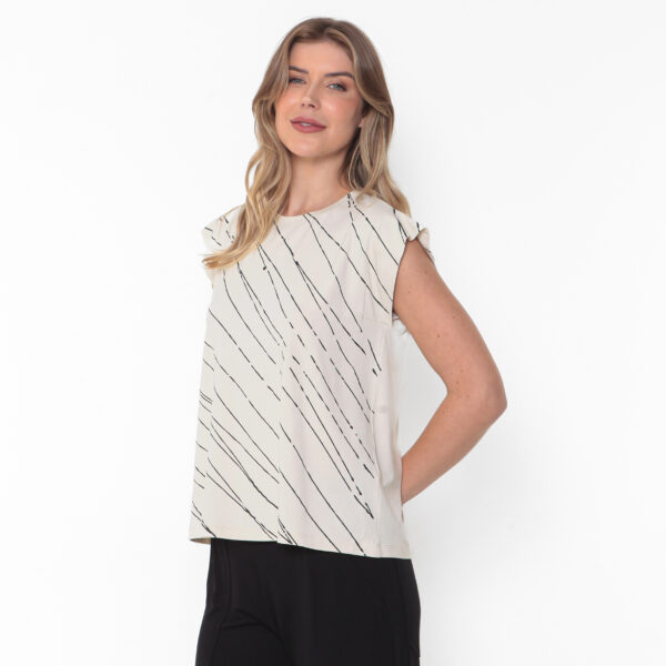 Blusa Feminina Estampada Em Malha - Areia - Imagem 4