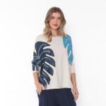 Blusa Feminina Em Malha Estampada Com Mangas Compridas - Areia