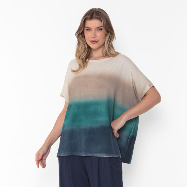 Blusa Feminina Em Malha Estampada Com Mangas Curtas - Areia - Imagem 4