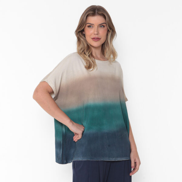 Blusa Feminina Em Malha Estampada Com Mangas Curtas - Areia - Imagem 2
