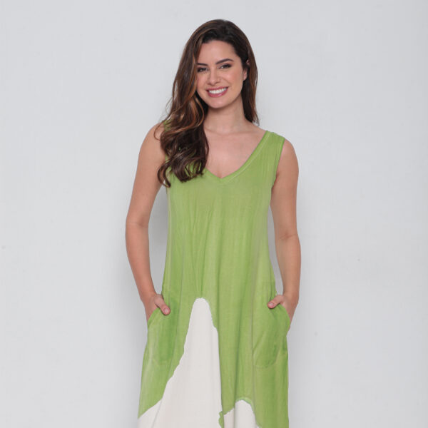 Vestido Em Malha Estampado Sem Mangas Com Bolsos - Verde - Imagem 3