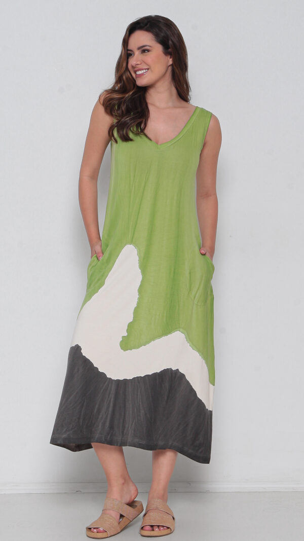 Vestido Em Malha Estampado Sem Mangas Com Bolsos - Verde