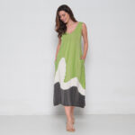 Vestido Em Malha Estampado Sem Mangas Com Bolsos - Verde - Imagem 4