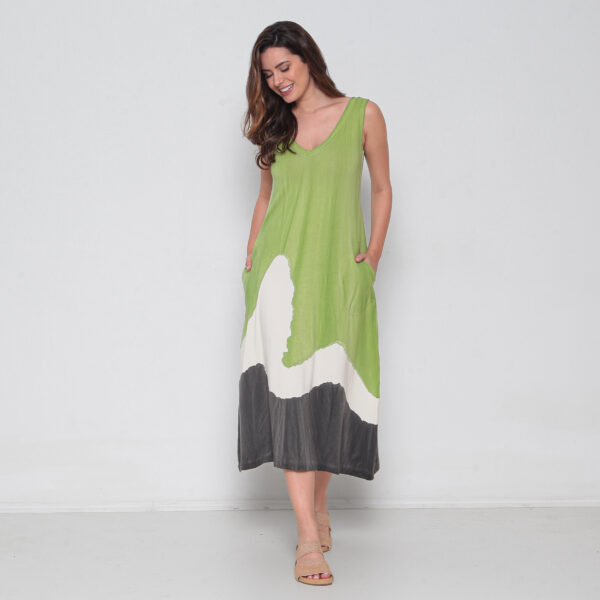 Vestido Em Malha Estampado Sem Mangas Com Bolsos - Verde - Imagem 4