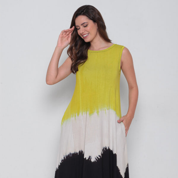 Vestido Em Malha Estampado Sem Mangas Com Bolsos - Amarelo - Imagem 3