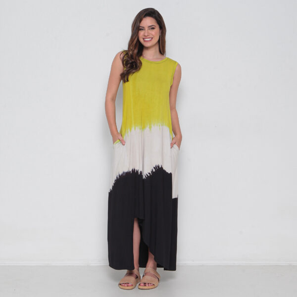 Vestido Em Malha Estampado Sem Mangas Com Bolsos - Amarelo - Imagem 1