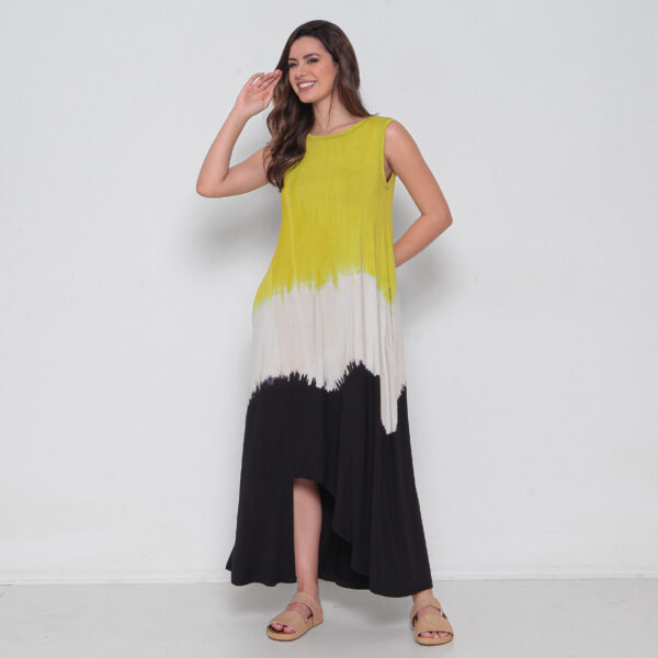 Vestido Em Malha Estampado Sem Mangas Com Bolsos - Amarelo - Imagem 2