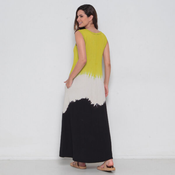 Vestido Em Malha Estampado Sem Mangas Com Bolsos - Amarelo - Imagem 4