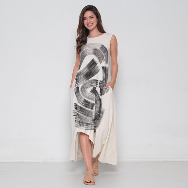 Vestido Em Malha Estampado Sem Mangas Com Bolsos - Estampado - Imagem 1