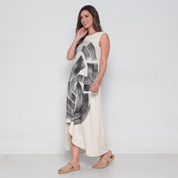 Vestido Em Malha Estampado Sem Mangas Com Bolsos - Estampado - Imagem 2