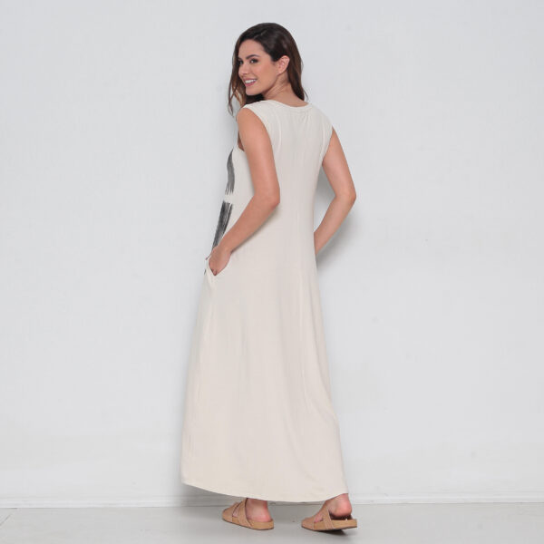 Vestido Em Malha Estampado Sem Mangas Com Bolsos - Estampado - Imagem 5
