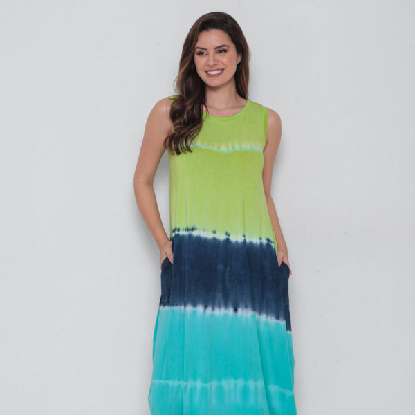 Vestido Em Malha Estampado Com Bolsos Sem Mangas - Tie Dye - Imagem 3