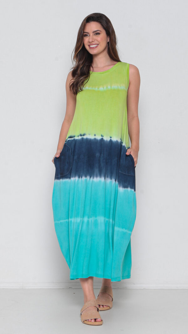Vestido Em Malha Estampado Com Bolsos Sem Mangas - Tie Dye