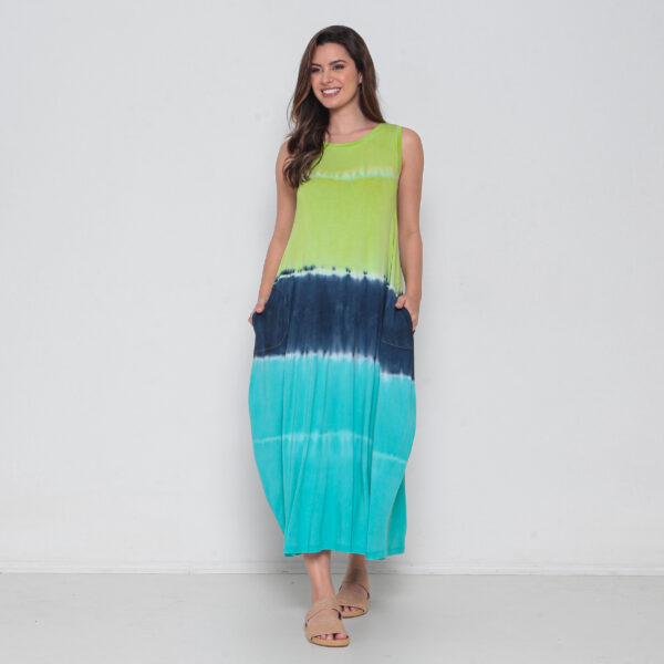 Vestido Em Malha Estampado Com Bolsos Sem Mangas - Tie Dye - Imagem 1