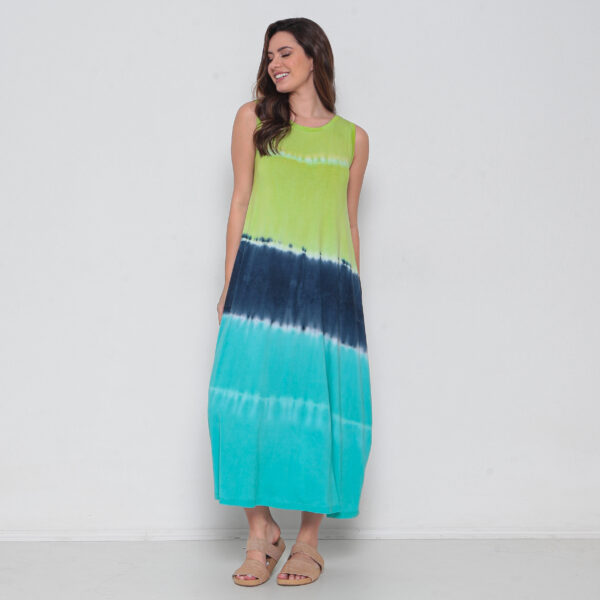 Vestido Em Malha Estampado Com Bolsos Sem Mangas - Tie Dye - Imagem 2