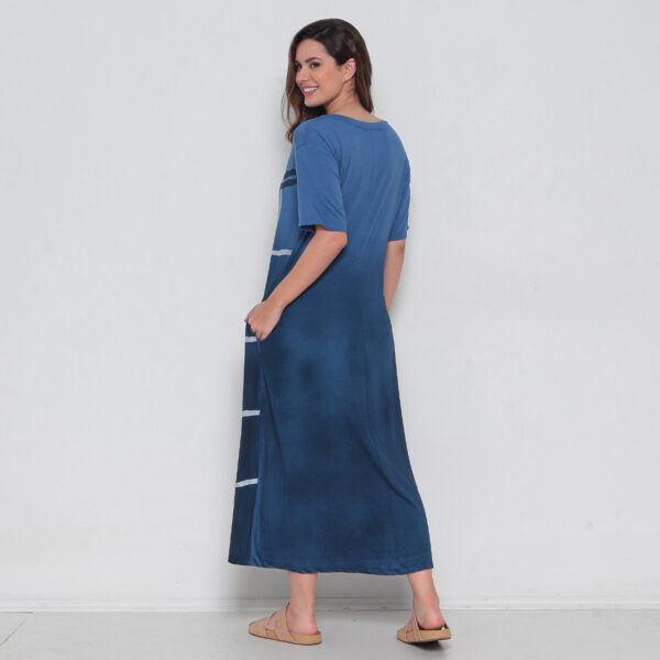 Vestido Em Malha Estampado Decote V Com Bolsos - Azul - Imagem 5