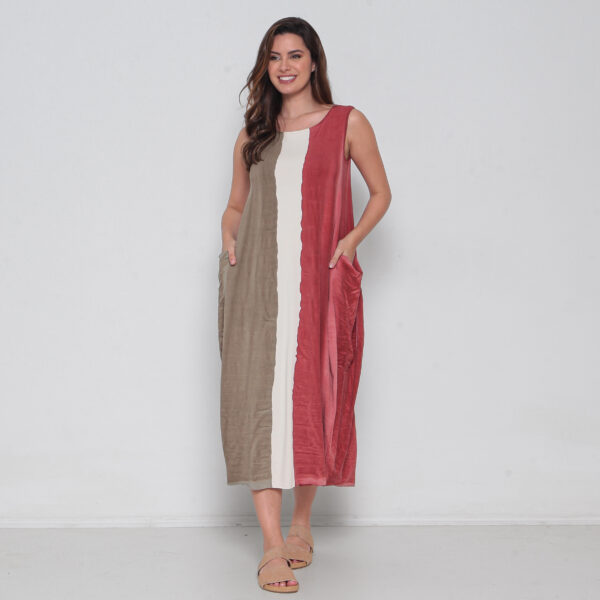 Vestido Em Malha Estampado Com Bolsos Sem Mangas - Bicolor - Imagem 1