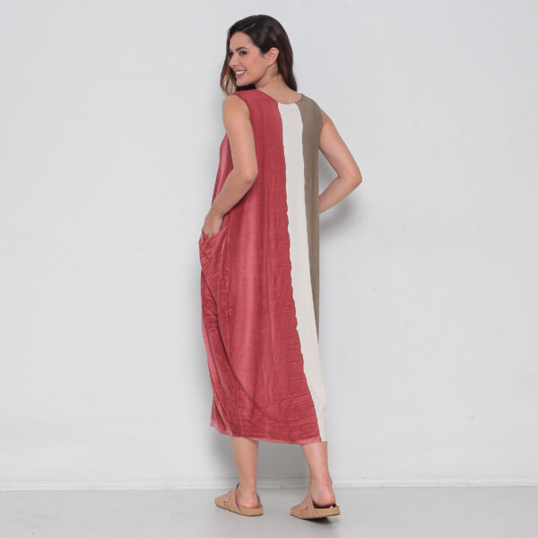 Vestido Em Malha Estampado Com Bolsos Sem Mangas - Bicolor - Imagem 5