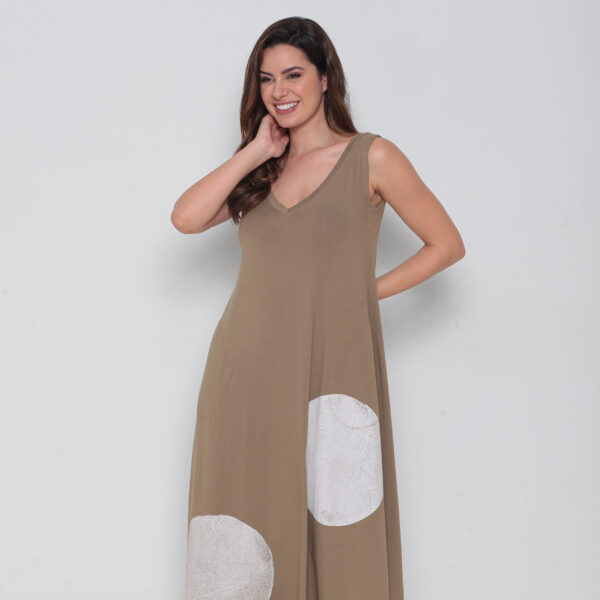 Vestido Em Malha Estampado Sem Mangas Com Bolsos - Safari - Imagem 3