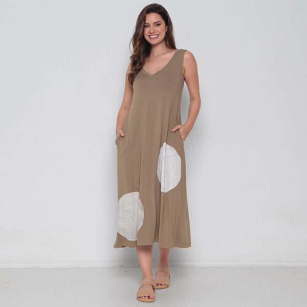 Vestido Em Malha Estampado Sem Mangas Com Bolsos - Safari - Imagem 2