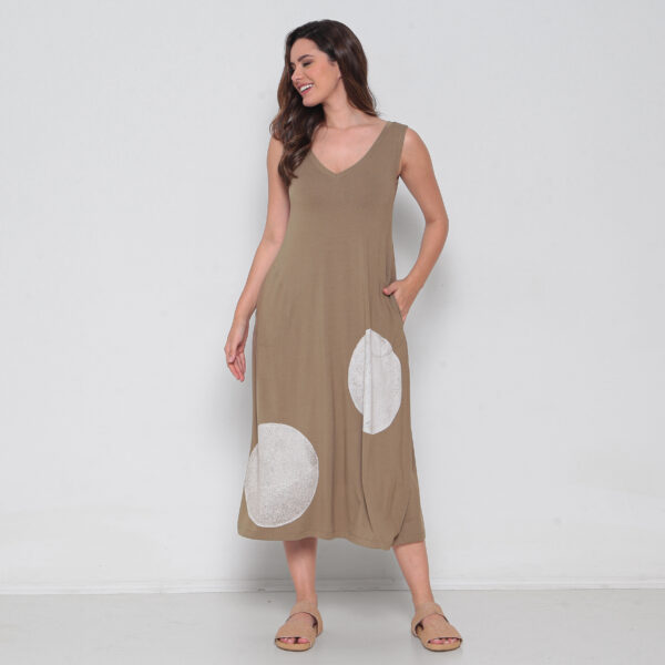 Vestido Em Malha Estampado Sem Mangas Com Bolsos - Safari - Imagem 1