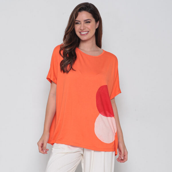 Blusa Feminina Em Malha Estampada - Laranja - Imagem 1